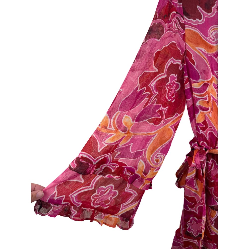 Donna Morgan Pink Retro Swirl Tiered Belted Ruffle Mini Dress - Picture 4 of 10
